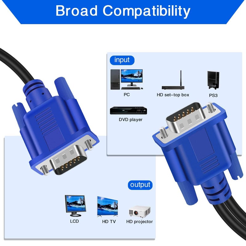 PASOW VGA Splitter Cable (No Screen Extension) 1 Male to 2 Male Dual Monitor Y Adapter 1080P Full HD for projectors, HDTVs, Monitors (5 Feet) - Only for Screen Duplication - Work for Identical Monitor - Image 3